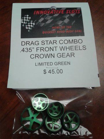 DRAG STAR COMBO .435" REAR FRONT WHEELS CROWN GEAR LIMITED GREEN