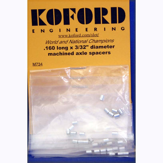 KOF734 - .160 long machined aluminum spacer for 3/32 axles. 6 per bag.