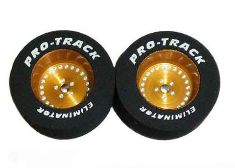 PTMN404G -GOLD Drag Rear Tires - For 3/32 axle, they are 1 1/16" in diameter and .435 wide. CLASSIC - Innovative Slots