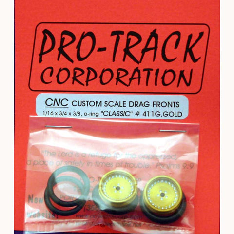 PTM411G,G - Scale Drag fronts, O-Ring for 1/16" axle. CLASSIC Gold - Innovative Slots