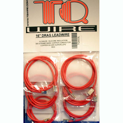 TQR933L - Red drag lead wire with Silver Clips. 16 gauge